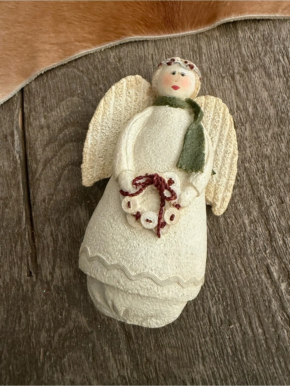Adorable Holiday Angel Figurine with Green Scarf - Home Holiday Decor